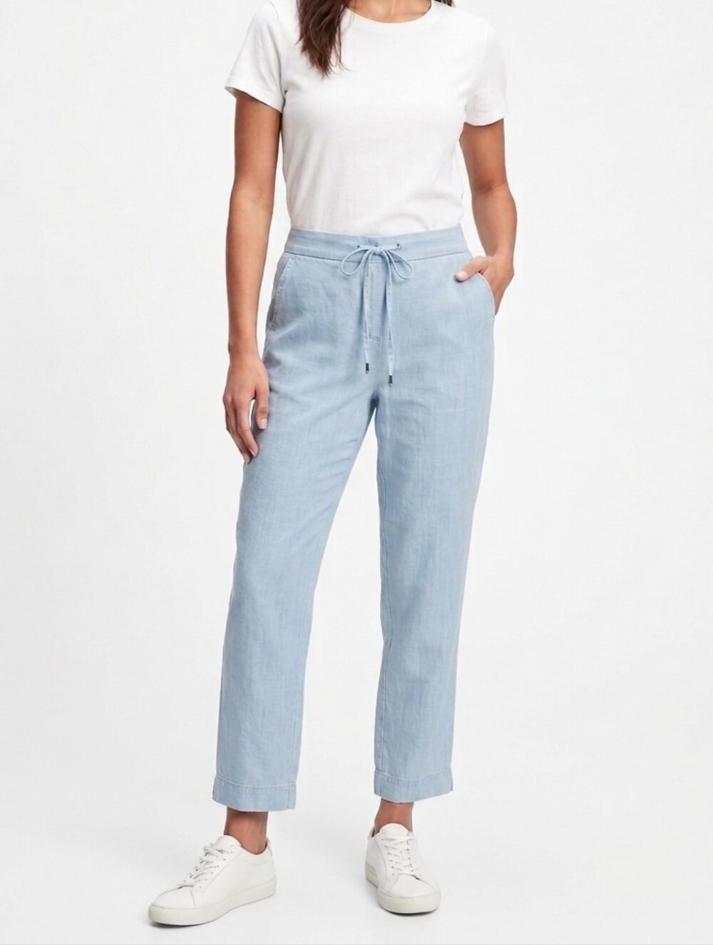 J. Crew Lightweigth Blue Wide-Leg Drawstring Pants Pockets Cotton Comfort Sz S